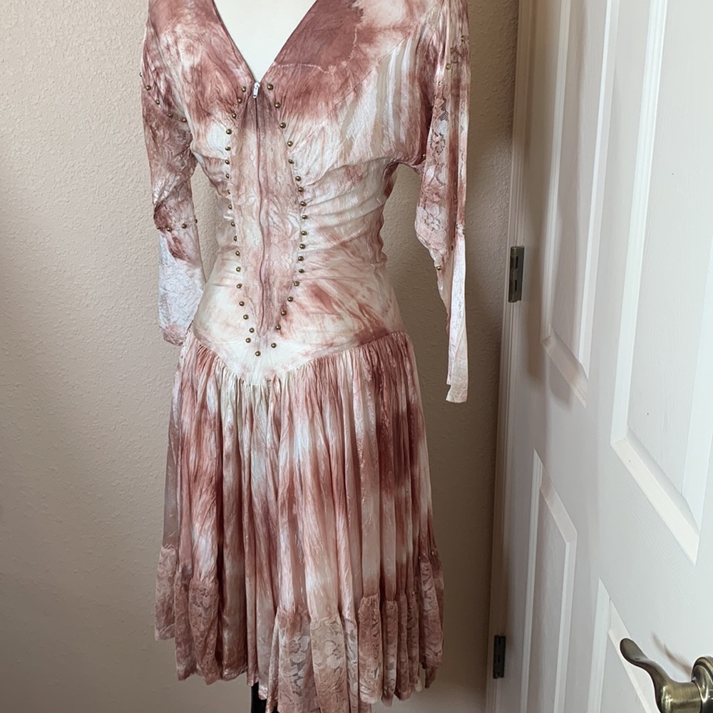 Renaissance Ren Faire Fairy Goth Grunge Feminine Pink Lace Velvet Handmade Dress - Picture 10 of 11